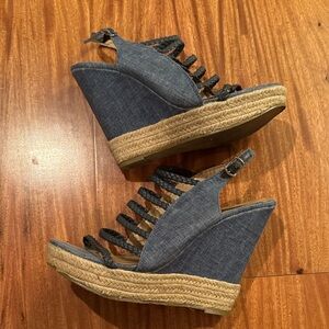 2000s Stylish Denim Wedge Sandals